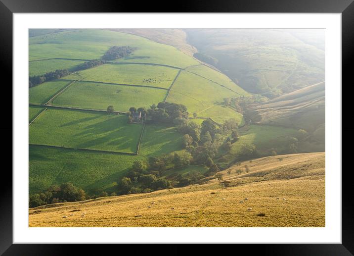 Soft morning sunlight on the hills near Hayfield, Derbyshire Framed Mounted Print by Andrew Kearton