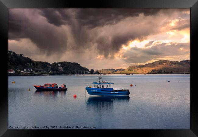 Boats on Oban harbour Scotland Framed Print by christian maltby