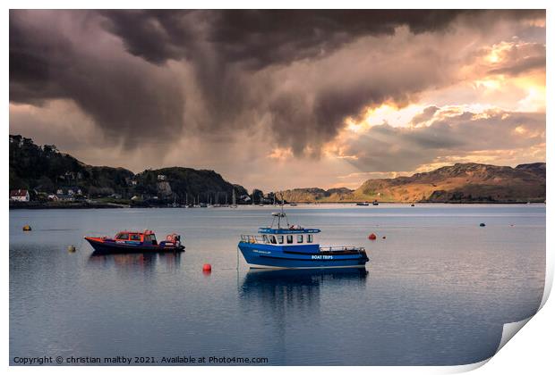 Boats on Oban harbour Scotland Print by christian maltby