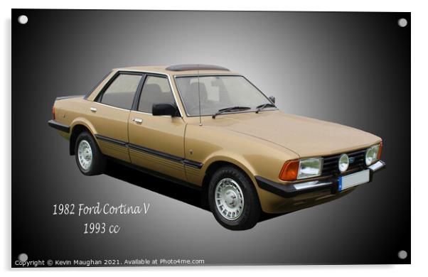 Glinting golden Ford Cortina Acrylic by Kevin Maughan