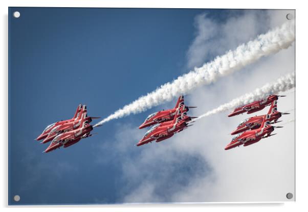 Red Arrows In Flight Acrylic by J Biggadike