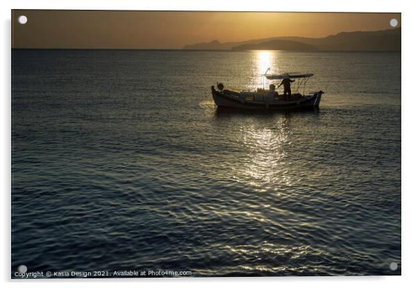 Fishing Boat in Dawn Light, Agios Nikolaos, Crete Acrylic by Kasia Design