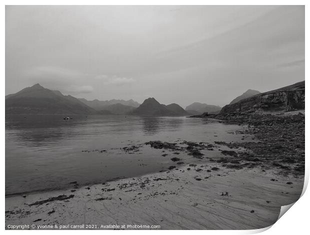 Elgol beach and the Cuillins Print by yvonne & paul carroll