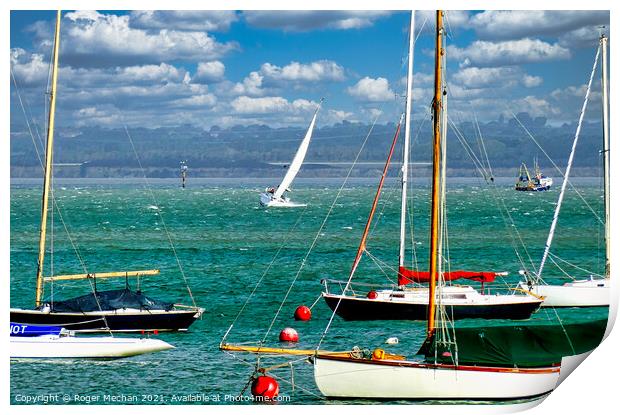 Sailing in the Solent on choppy water Print by Roger Mechan