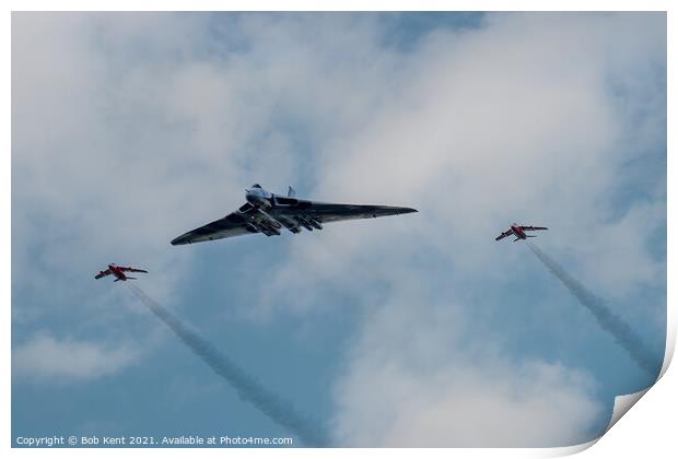 Vulcan XH558 with Red Arrows Escort Print by Bob Kent