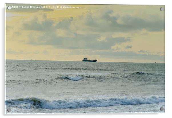 Ship on sea, approaching an harbour Acrylic by Lucas D'Souza