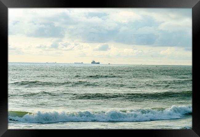 Ship on sea, approaching an harbour Framed Print by Lucas D'Souza