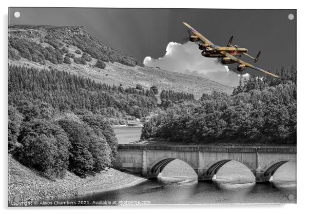 Ladybower Lancaster Bomber Acrylic by Alison Chambers
