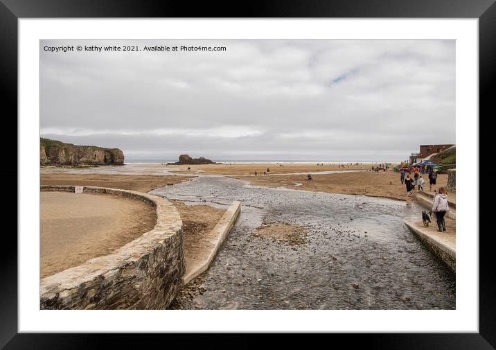 Perranporth  Cornwall sandy beach Framed Mounted Print by kathy white