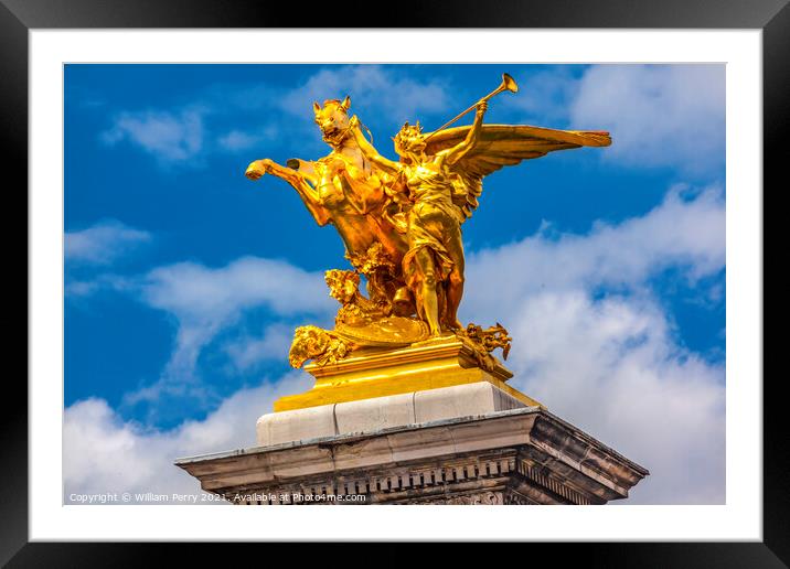 Golden Winged Horse Statue Pont Bridge Alexandre III Paris Franc Framed Mounted Print by William Perry