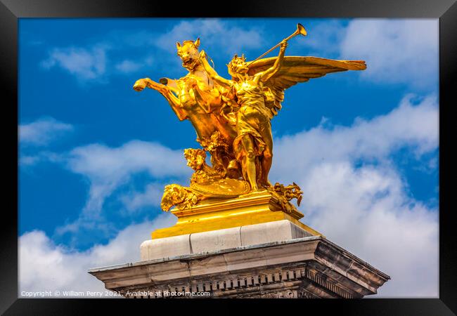 Golden Winged Horse Statue Pont Bridge Alexandre III Paris Franc Framed Print by William Perry