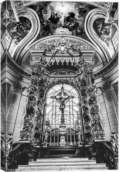 Black White Cross Altar Church Les Invalides Paris France Canvas Print by William Perry