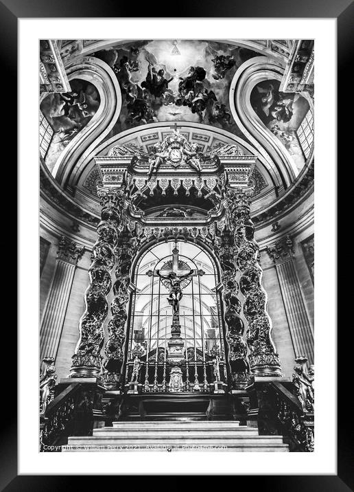 Black White Cross Altar Church Les Invalides Paris France Framed Mounted Print by William Perry