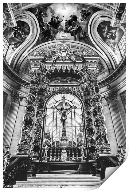 Black White Cross Altar Church Les Invalides Paris France Print by William Perry