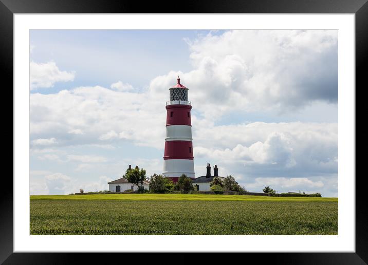 Red and white lighthouse at Happisburgh Framed Mounted Print by Clive Wells