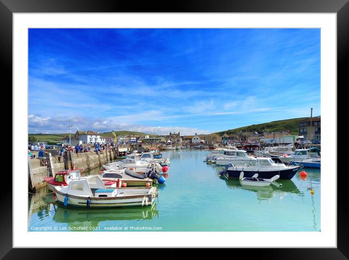 West bay  Harbour  Dorset Framed Mounted Print by Les Schofield