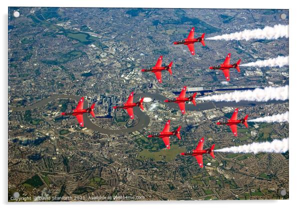 Red Arrows over Canary Wharf Acrylic by David Stanforth
