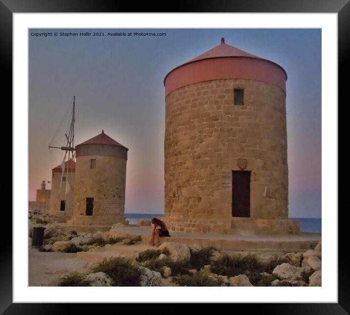 Majestic Windmills of Rhodes Framed Mounted Print by Stephen Hollin