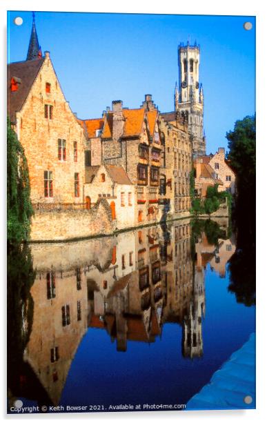 Reflection of Bruges Belfry  Acrylic by Keith Bowser