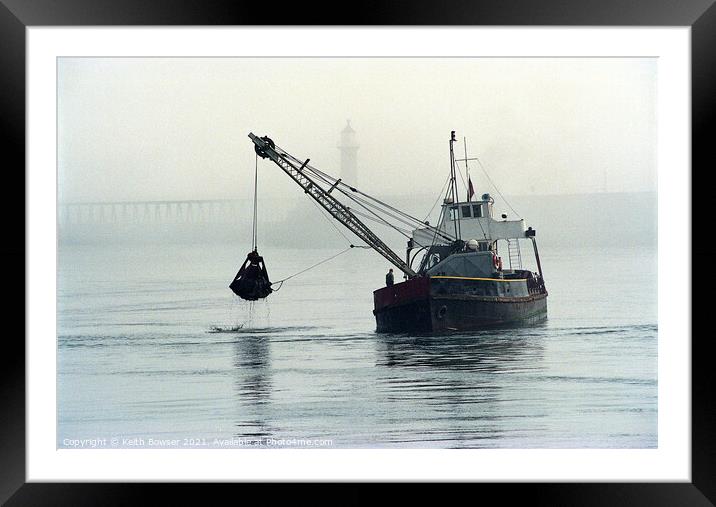 Dredger working in Whitby Harbour Framed Mounted Print by Keith Bowser