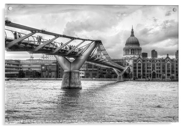 Millennium Bridge in black and white Acrylic by Chris Day