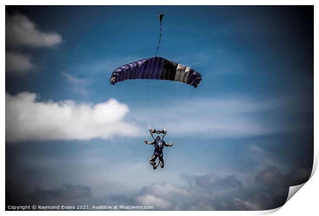 Skydiver parachutist descending  Print by Raymond Evans