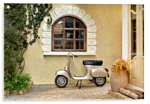 Classic Italian scene with Vespa Vintage scooter Acrylic by Raymond Evans