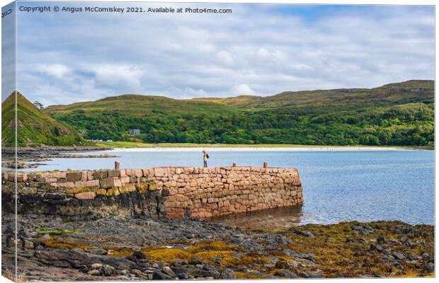 Old stone pier at Calgary Bay, Isle of Mull Canvas Print by Angus McComiskey
