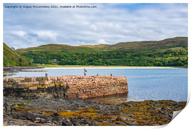 Old stone pier at Calgary Bay, Isle of Mull Print by Angus McComiskey