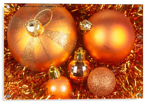 Christmas balls on tinsel Acrylic by aurélie le moigne