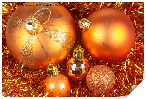 Christmas balls on tinsel Print by aurélie le moigne