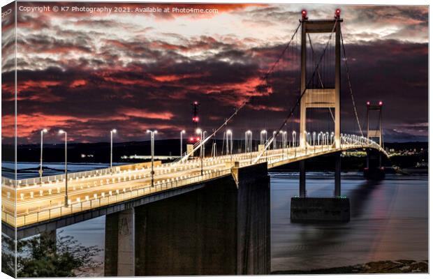 Rivers of Light on The Severn bridge Canvas Print by K7 Photography