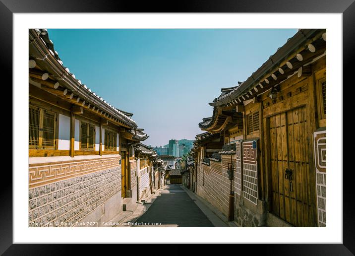 Bukchon Hanok Village Korean traditional house Framed Mounted Print by Sanga Park