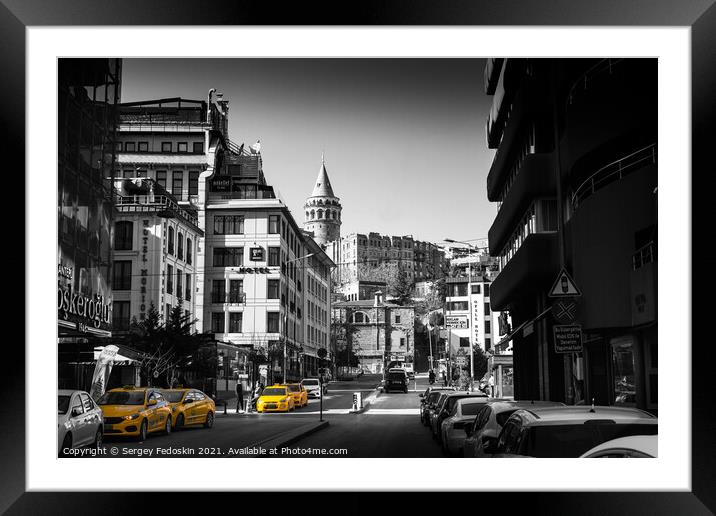 Galata Tower and street in Istanbul, Turkey. Framed Mounted Print by Sergey Fedoskin