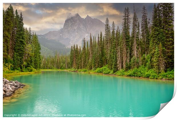 Canada. Emerald lake landscape, Yoho national park Print by Delphimages Art