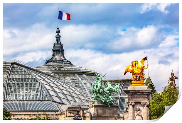 Grand Palais de Champs Elysees Statues Flag Paris France Print by William Perry
