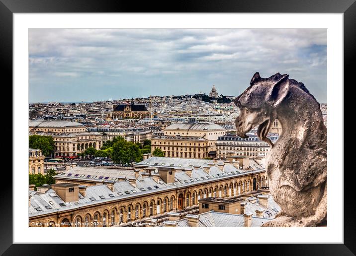 Gargoyle Notre Dame Church Old Buildings Paris France Framed Mounted Print by William Perry