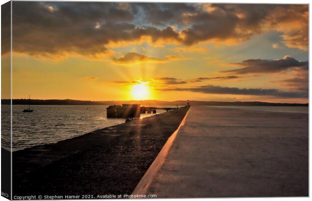 Setting Sun Brixham Breakwater Canvas Print by Stephen Hamer