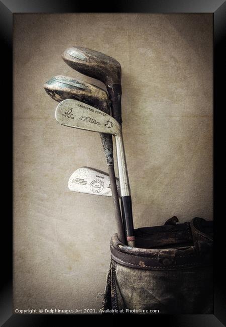 Set of vintage golf clubs Framed Print by Delphimages Art