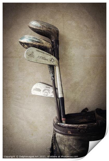 Set of vintage golf clubs Print by Delphimages Art