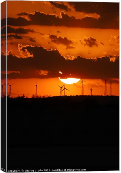 wind farm sunset Canvas Print by anurag gupta