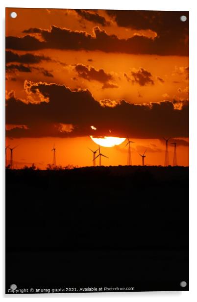 wind farm sunset Acrylic by anurag gupta