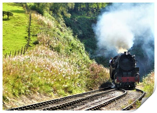 Majestic Steam Engine Emerging from a Lush Tunnel Print by Mark Chesters