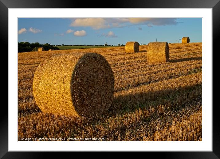 Golden Sunset over Haybales Framed Mounted Print by Martyn Arnold
