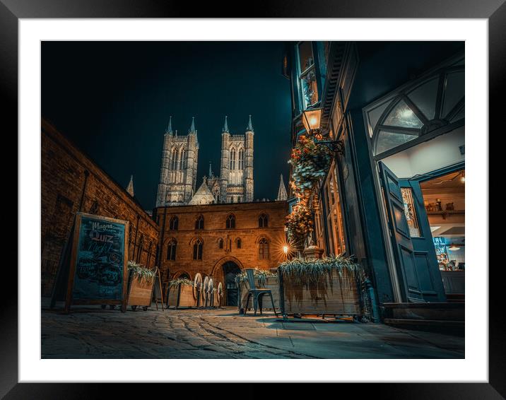 Lincoln Cathedral and the night glow  Framed Mounted Print by Andrew Scott