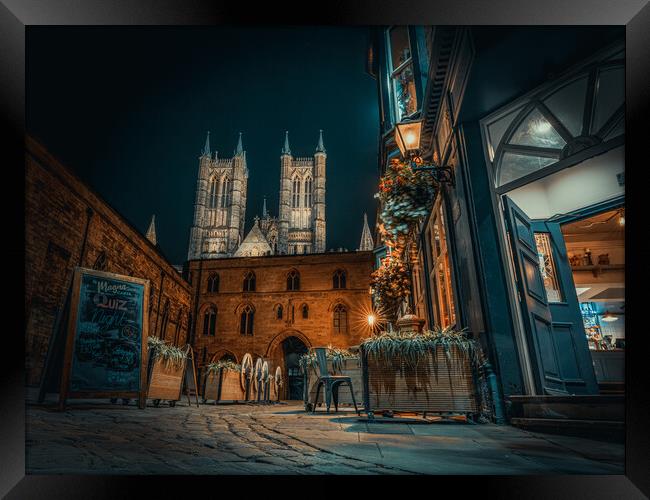 Lincoln Cathedral and the night glow  Framed Print by Andrew Scott