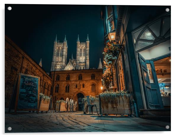 Lincoln Cathedral and the night glow  Acrylic by Andrew Scott