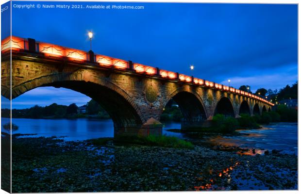 Perth Bridge or Smeaton's Bridge at Night Canvas Print by Navin Mistry