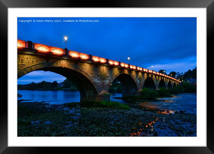 Perth Bridge or Smeaton's Bridge at Night Framed Mounted Print by Navin Mistry
