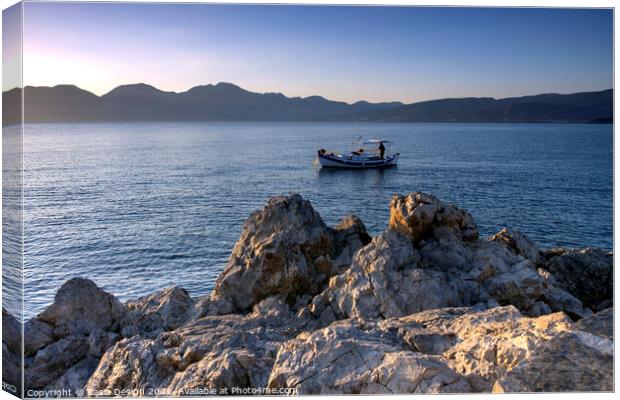 Fishing Boat, Agios Nikolaos, Crete, Greece Canvas Print by Kasia Design